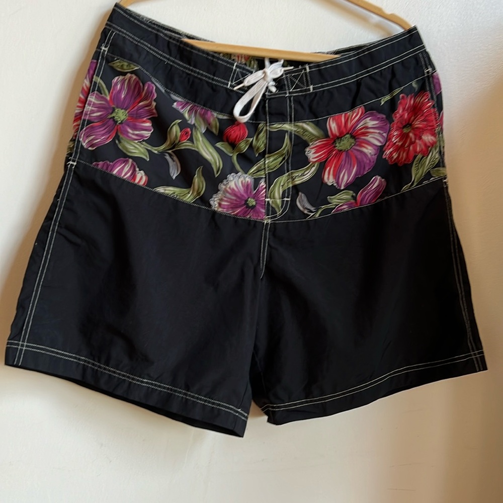 Polo sport swim trunks floral and black color block